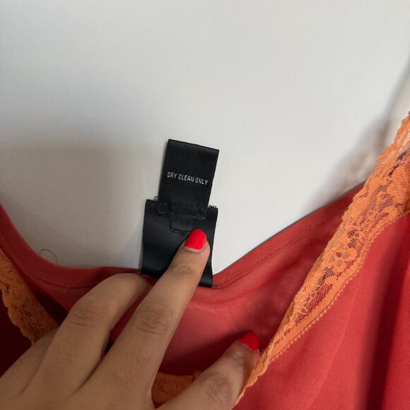 Lennie New York Womens Lace Trim Slip Dress 16 Orange Romantic Y2K Lingeriecore - Picture 5 of 6